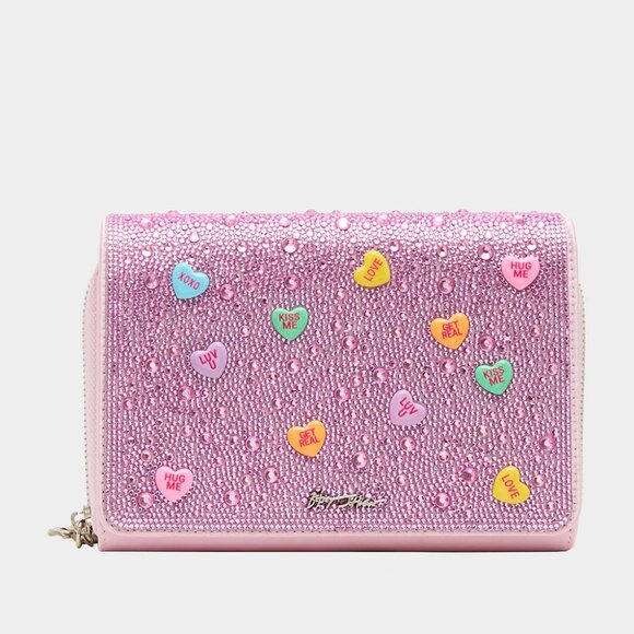 Betsey Johnson Kitsch Candy Hearts Wallet On Chain Pink Pink NWT - Picture 6 of 12